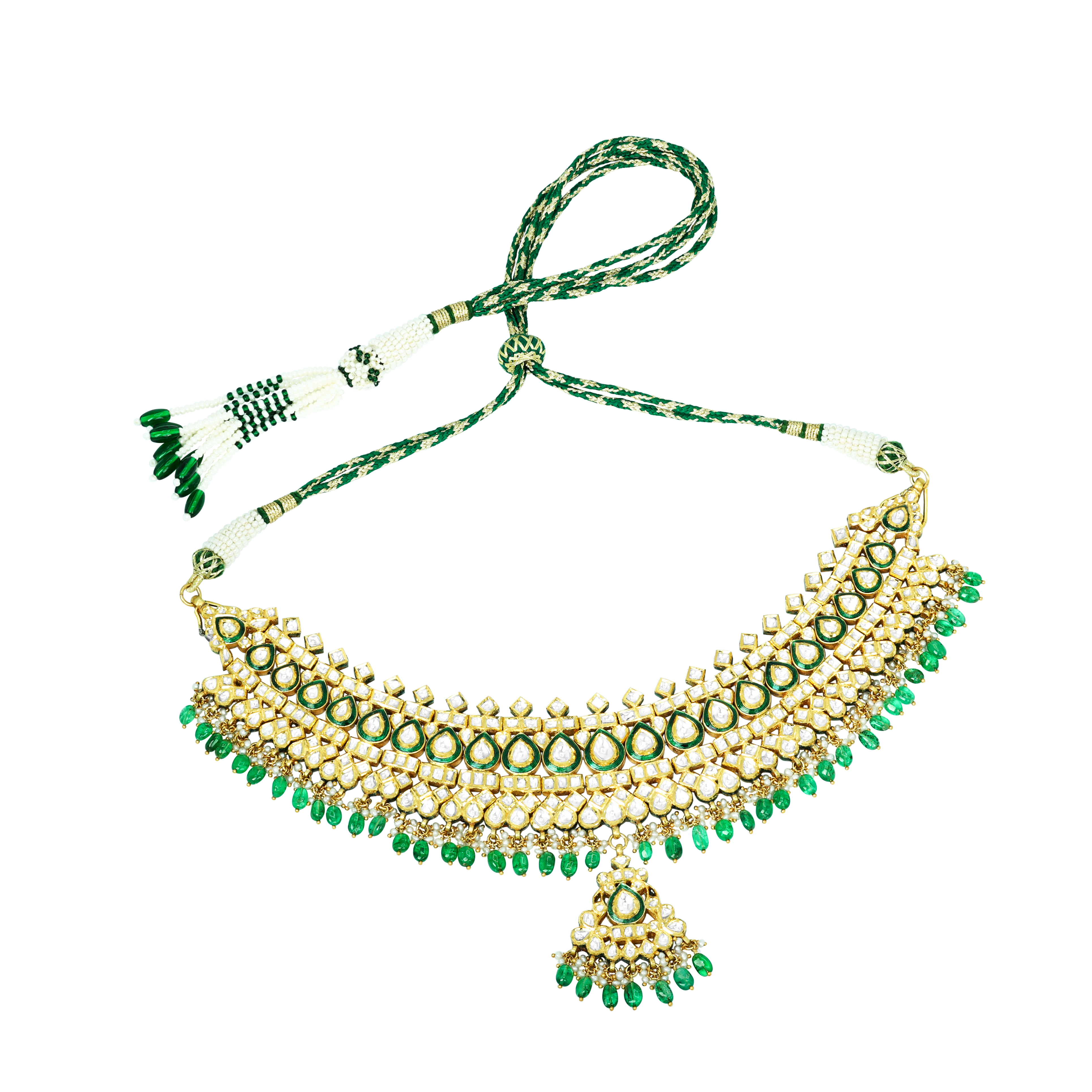 Polki Choker with Green Meenakari and Emerald Maniya